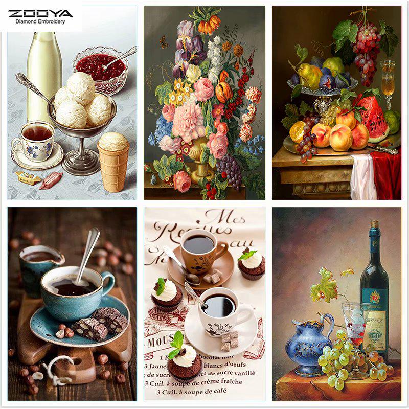

ZOOYA DIY Алмазний живопис Фрукти та квіти Мистецька вишивка хрестиком Мозаїка Домашній декор Подарунок 20x25