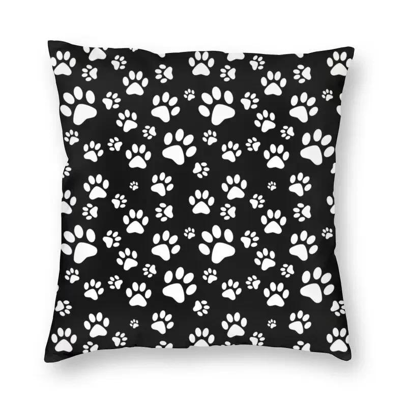 Love Dog Paws And Bones Pattern Throw Pillow Cover With Short Plush Print For Living Room Sofa Decoration Cushion Cover