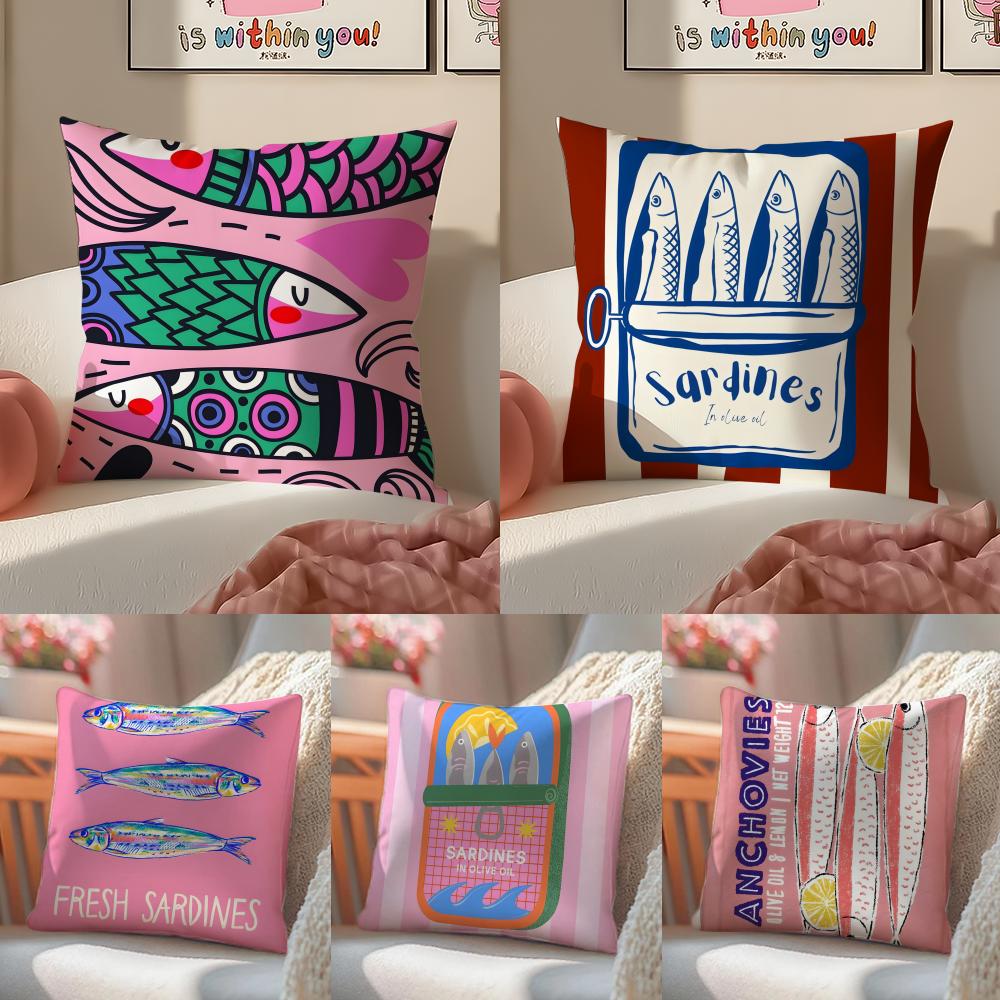 Bunte Sardinen Fantasiemuster Kissenbezug Kissenhülle Kurzer Plüsch Verdeckter Reißverschluss Wohnzimmer Sofa Kissenbezug