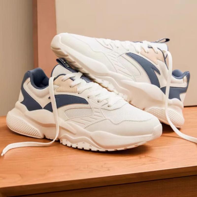 Anta Round Toe Lace-Up Shock Absorbing Wear-Resistant Low-Top Casual Shoes Men sneaker White Gray Blue 912418854-6
