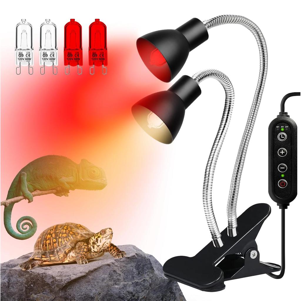 Heat Lamp for Reptile UVA UVB Light for Bearded Dragon Basking Light Dimmable Gooseneck Heating Lamp for Tortoise/Snake/Lizard