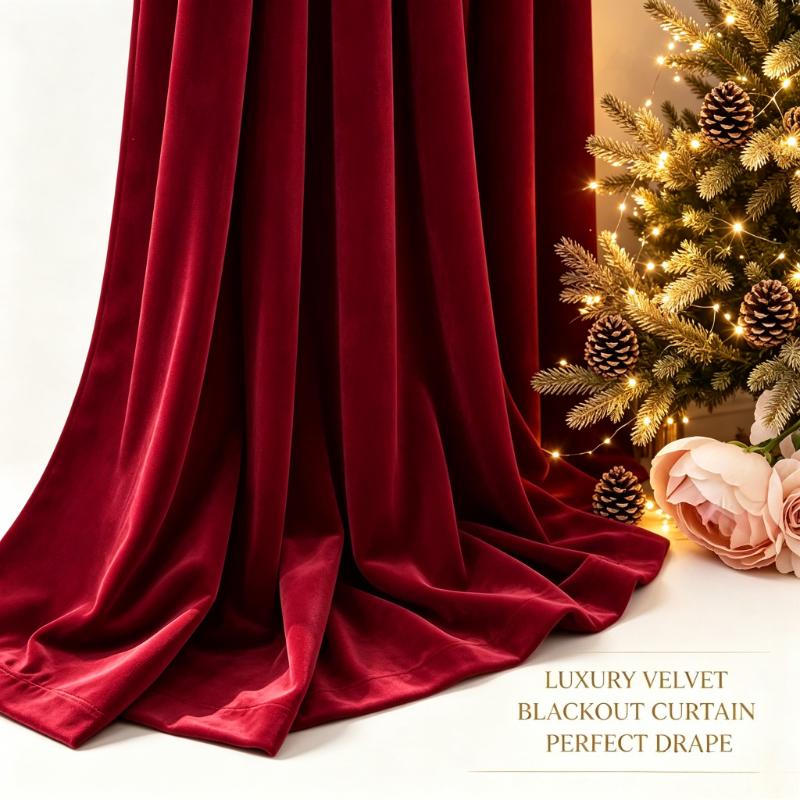 1 Pc Red Velvet Curtain Green Christmas Curta for Living Room Half Blackout Bedroom Dining Luxury Window Decor Elegant