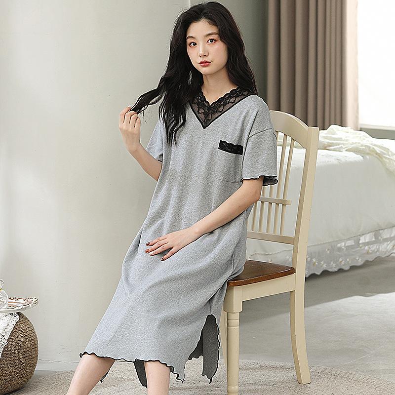 Summer Girl Pink Bow Nightdress Pure Cotton with Chest Pad Anti-bumping Short Sleeve Elegant Lazy Lady Princess Dress
