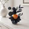 Halloween Spooky Pumpkin Decoration, Eyeball Pumpkin Figurine with Black Artificial Leaves, Holiday Party Ornament for Home, Office, Haunted House