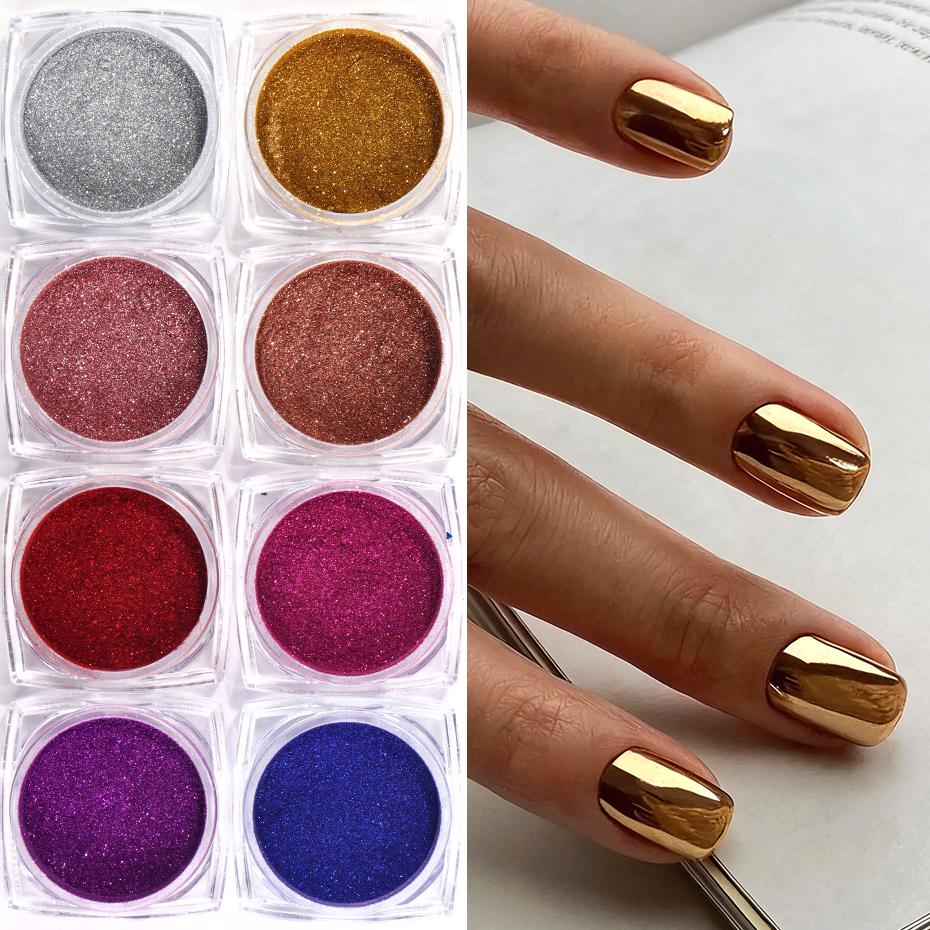 Xiaomi 8 Boxes Chrome Metallic Nail Powder Pigment Gold Silver Blue Red Mirror Nail Art Powder Glitter Rubbing Dust Nail Art Decoration