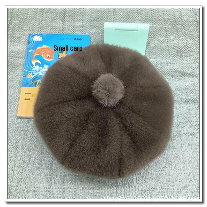 Plush Octagonal Beret: Fluffy, Noble-Looking Faux Mink Fur Hat for a Slimmer Face.