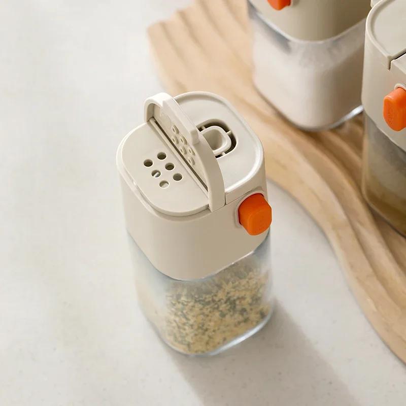 Multi-Functional Quantitative Seasoning Bottles Press-Type Glass Seasoning Bottle Kitchen Salt Jar Spice & Pepper Shakers 180ml