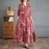 Printed Loose Belly Shading Mulle Lace Long Sleeve Hem Long Dresses