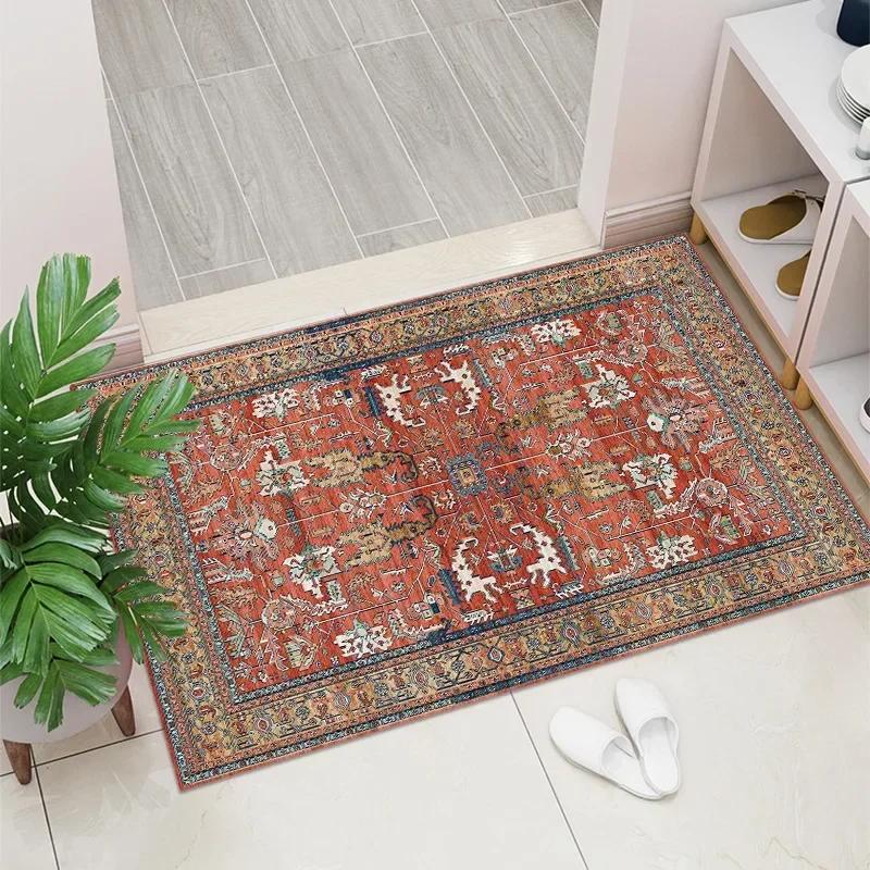 1PC Vintage Red Living Room Rug Area Rug Washable Boho Rugs Carpet Non-Shedding Throw Rug for Farmhouse Indoor Kids Playroom