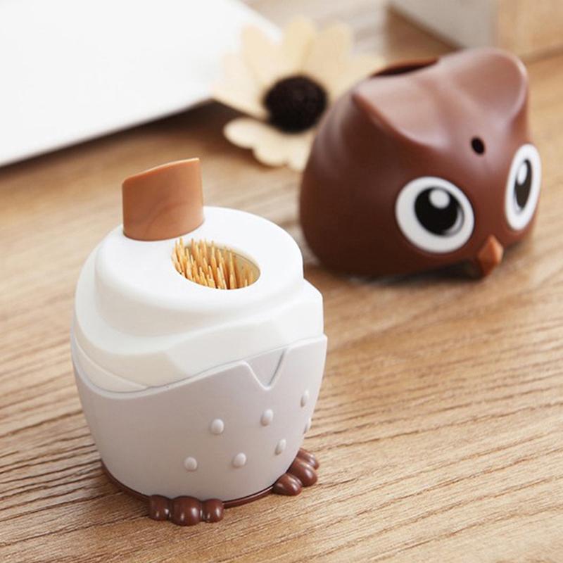Cute Cartoon Owl Toothpick Holder Desktop Automatic Toothpick Dispenser Tooth Pick Container Family Bar Accessories