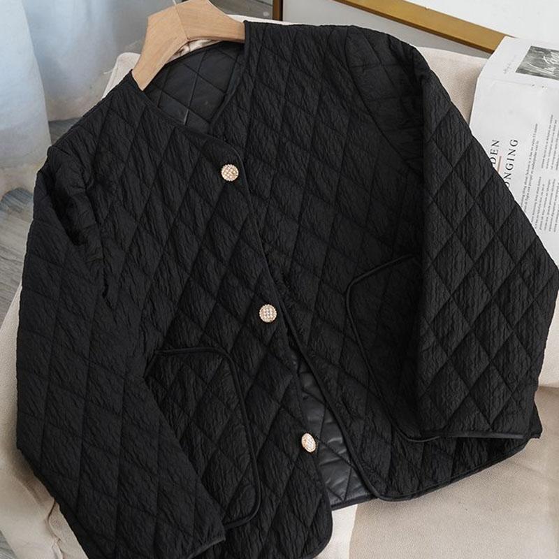 Female Autumn Winter Long Sleeve Outerwear Women Cotton Padded Jacket Solid Casual Loose Lightweight Collarless Parkas
