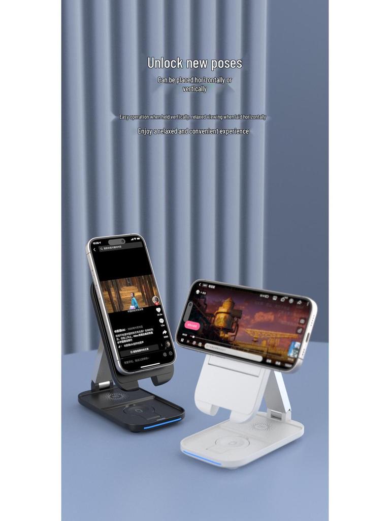 Foldable 3-in-1 Wireless Charger Stand with Magnetic Mount for Apple Devices