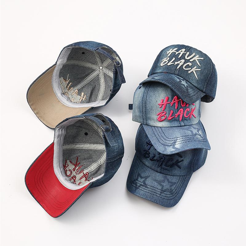 New denim English alphabet baseball cap summer sunscreen hat women's fashion curved brim big head circumference cap