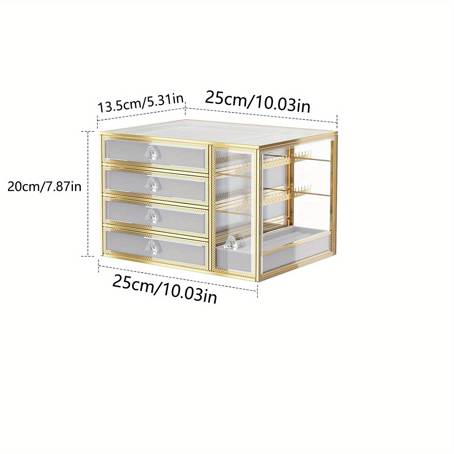 

1 шт. 6 ящиков Стеклянная шкатулка для хранения и демонстрации ювелирных изделий из бархата, Большая вместимость многослойный органайзер для серег, ожерелий и колец, настольный шкафчик для женщин, для ювелирных изделий.