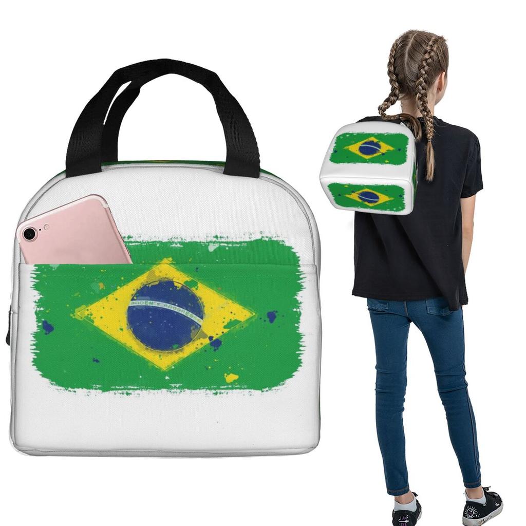 Brazil Flag Insulated Lunch Bag for Women Children Portable Food Boxes Thermal Lunch Box Tote