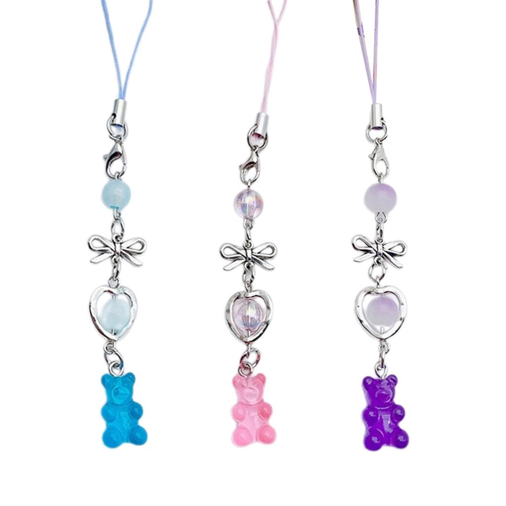 Roztomilý medvídek mašle korálek přívěsek řetízek popruh na telefon kapsa klíčenka závěsná dekorace na klíče tašku peněženku