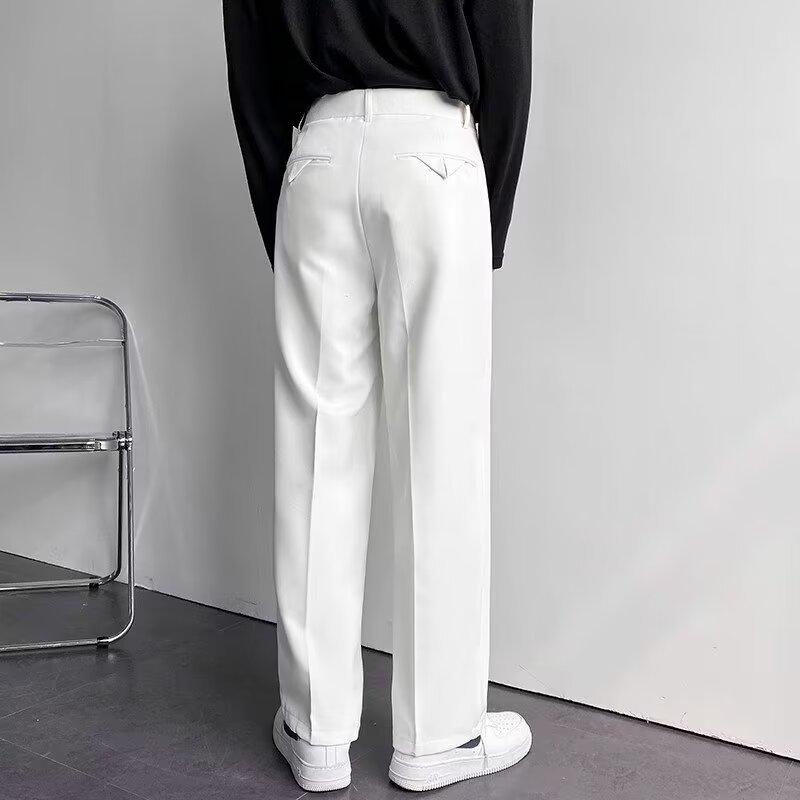 Men Straight Pants Fashion Korean Loose Suit Trousers Draped Baggy White Wide Pant Male Streetwear