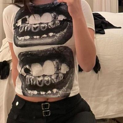 Punk Y2K Top cu mânecă scurtă pentru bebeluși Tricou gotic de stradă Tricou de bază ocazional pentru femei Top de vară 2024
