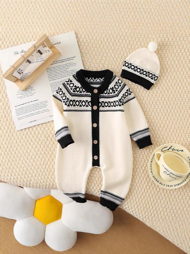 Baby Boy Autumn/Winter Knit Sweater Romper - Stylish and Cute Bodysuit