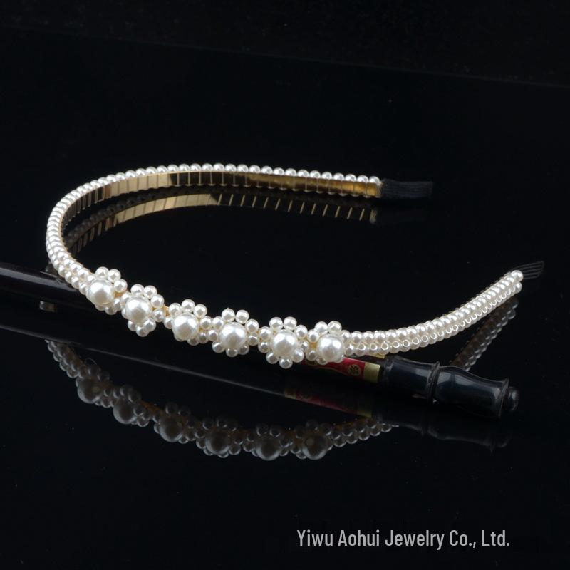 Handwoven Faux Pearl Headband & Bow Hair Clip Set for Brides