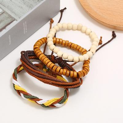 4 Pcs Beacelet Manual Braided Beads Decor Vintage Ethnic Style Four Layers Tassel Adjustable