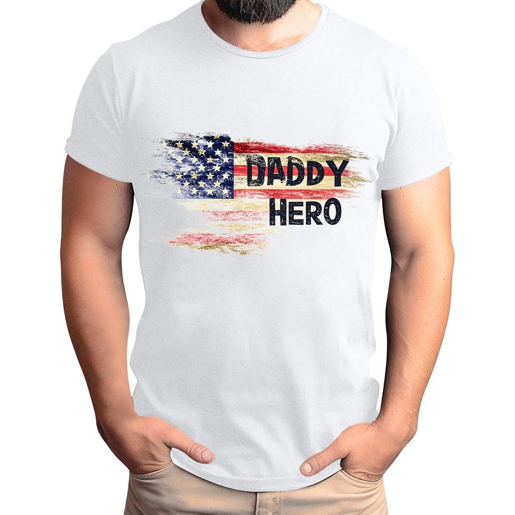 Tricou de Bărbați cu Imprimeu Steag pentru Ziua Tatălui, Top Lejer Casual cu Mânecă Scurtă