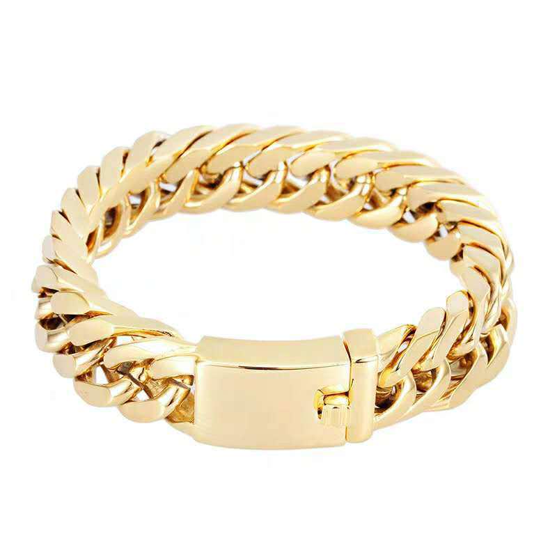 

18K Gold Plated Bold Men s Double Buckle Bracelet - European & American Style золотой