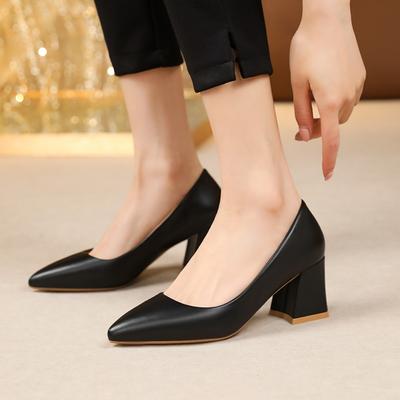 Fashion 6.5cm Square Heel Fashionable Shallow Cut High Heels Women's Classic Pointed Dress High Heels Party Size 35-42