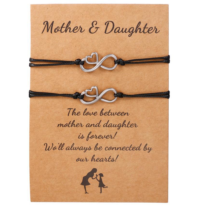 

Набор браслетов из двух частей ко Дню матери - Дизайн из плетеного металла «Сердце и Бесконечность» серебряный