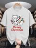 Unisex Crew Neck Tee Xmas Cat Meowy Color Lights Graphic Print Soft Cotton Loose Short Sleeve Summer Casual Male Streetwear Tops