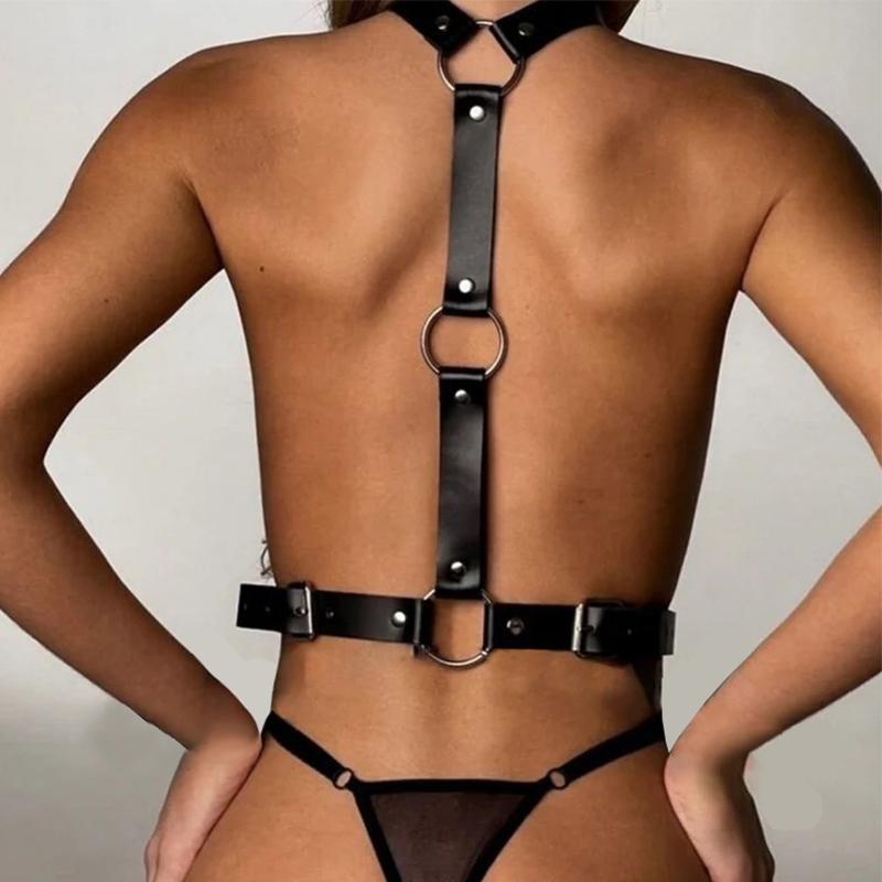 Sexy Women PU Leather Harness Erotic Lingerie Bodysuit BDSM Sexual Outfit Garter Belt Fetish Baby Doll Underwear Gothic Costumes