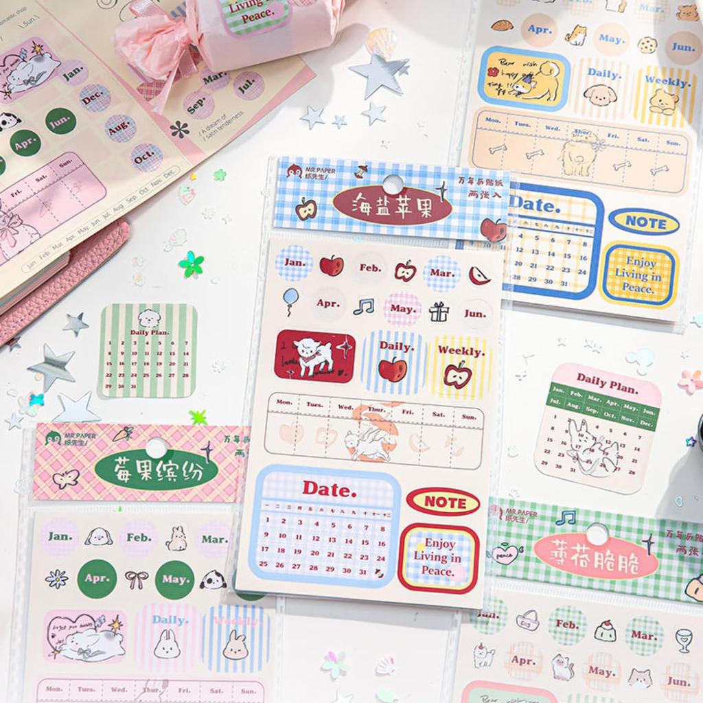 EZ PEACH Schedule Date Collage 12 for Planners and Cute Design DIY Stickers, Material, Months, Calendars, Paper, Notebook, Diary, Calendar, English,