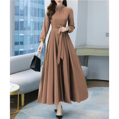 Spring Autumn Women Maxi Dresses Female Vintage Long Sleeve Solid A-line Casual Chiffon Dress Women Bohemian Long Dresses