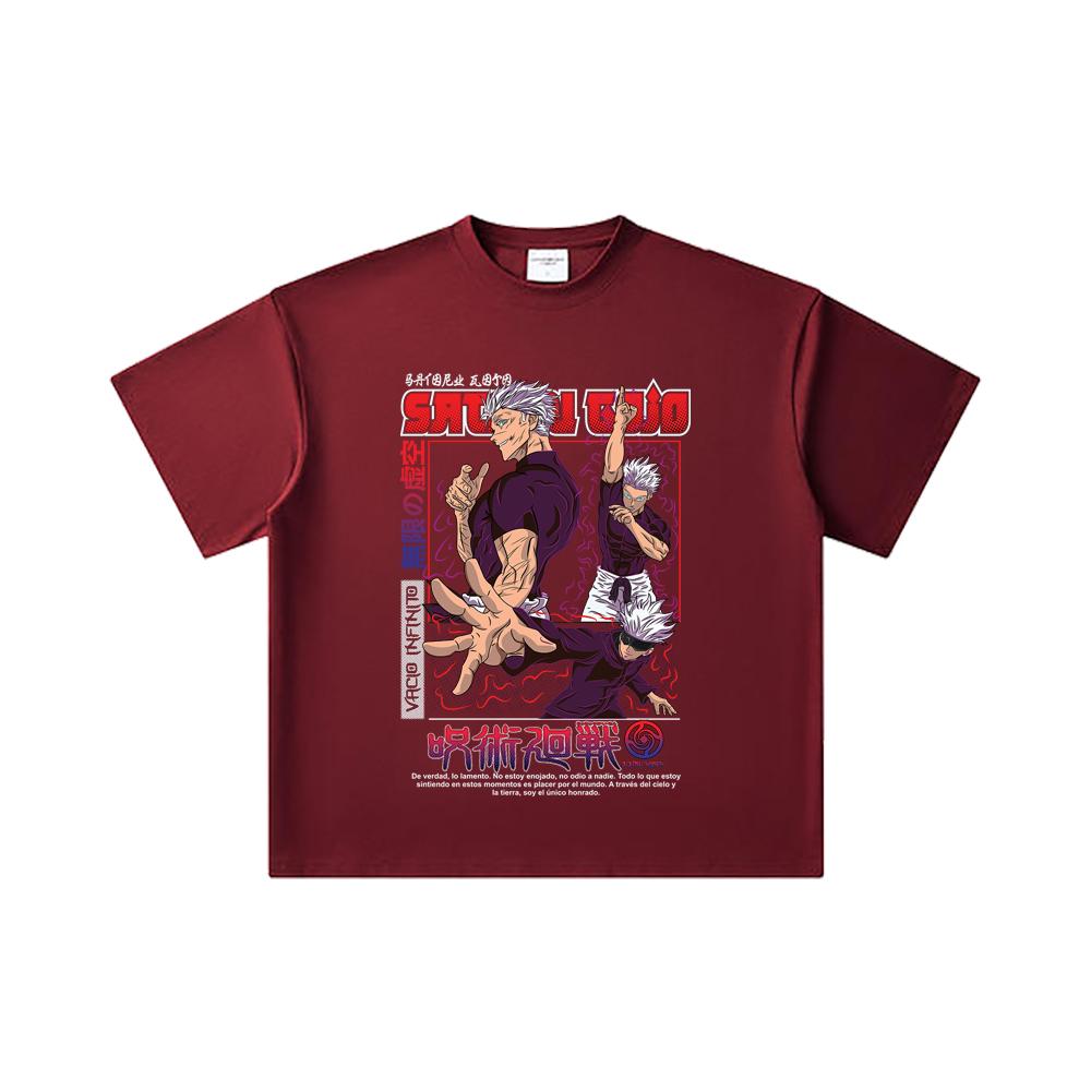 260 GSM Double Yarn 32 Count 100% Cotton Jujutsu Kaisen V25 Gojo Print Unisex Heavy Cotton T Shirt