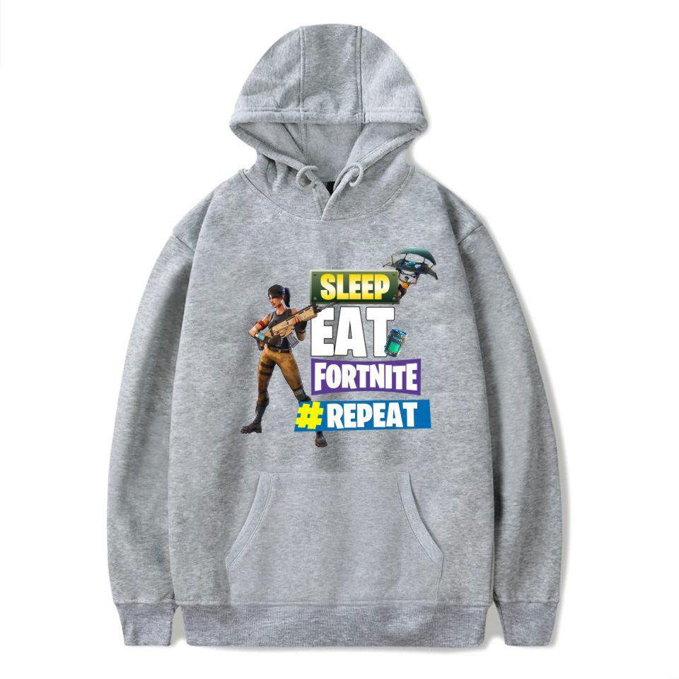 Game Printed Fortnite Sleep Eat Fortnite Repeat Casual Long Sleeve Cotton Hoodie