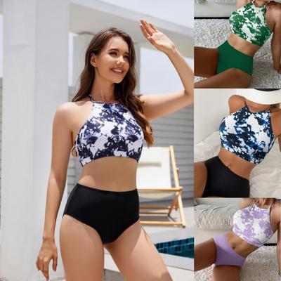 Bikini Two Pieces Tankini Set Swimsuit High Wasit Lace Up Swimwear Sexy Backless Bathing Suit Female Beach Wear