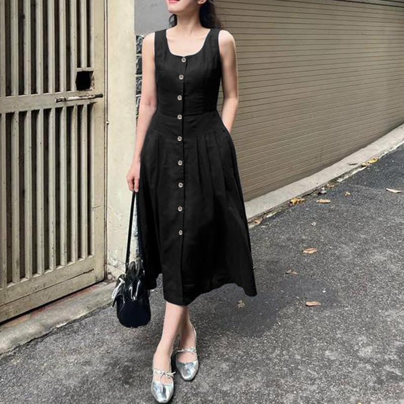 

ZANZEA Women Summer Casual U-Neck Loose Sleeveless Dress 2XL чёрный