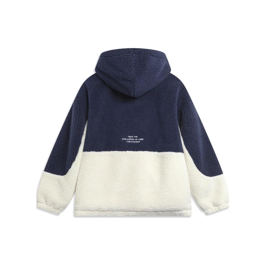 Li Ning Color Block Letter Print Hooded Warm Loose Short Cotton Jacket Unisex Jacket Deep-Navy AJMT245-3