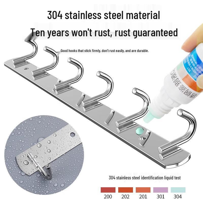 304 Stainless Steel Wall-Mounted Hook Rack for Kitchen & Bathroom