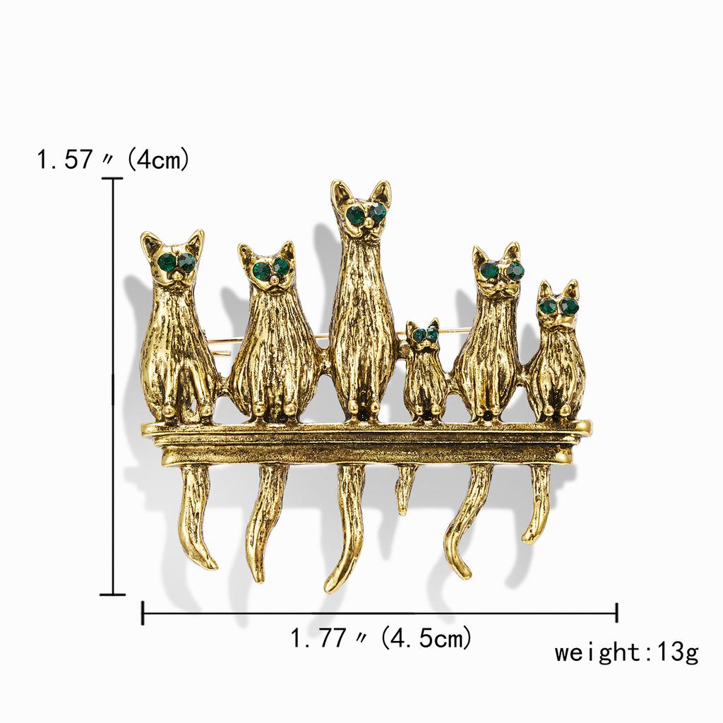Rinhoo 6 Cute Cats Enamel Pin Vintage Green Rhinestone Eyes Cat Brooches For Women Animal Kitten Casual Party Brooch Pins Gifts