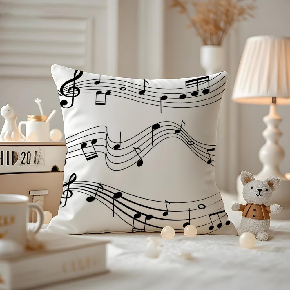 Sheet Music Printing Cushion Cover Antidustmite Pillowcase Invisible zipper silky short plush Sofa cushion cover