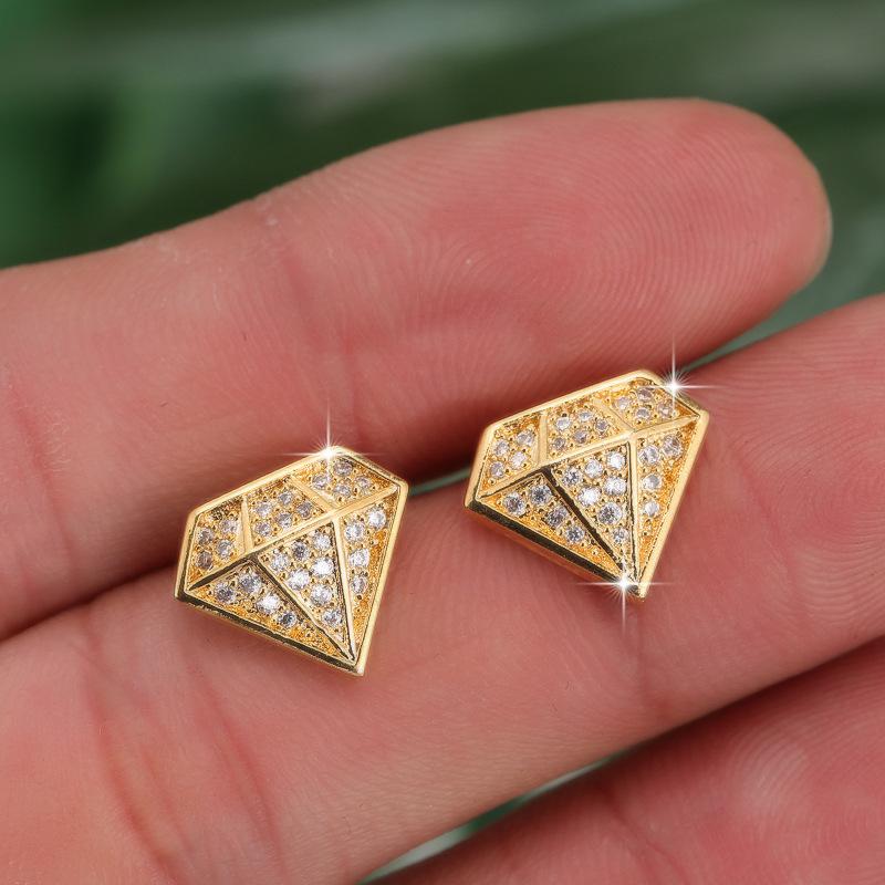 Korean Geometric Diamond Stud Earrings: Minimalist, Elegant Metal Design for Women