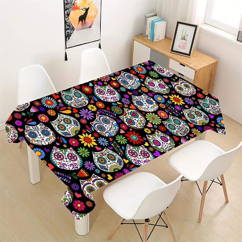 Mexican Day of The Dead Skull Floral Waterproof Tablecloth Table Decor Reusable Kitchen Dining Tablecloth Holiday Party Decor