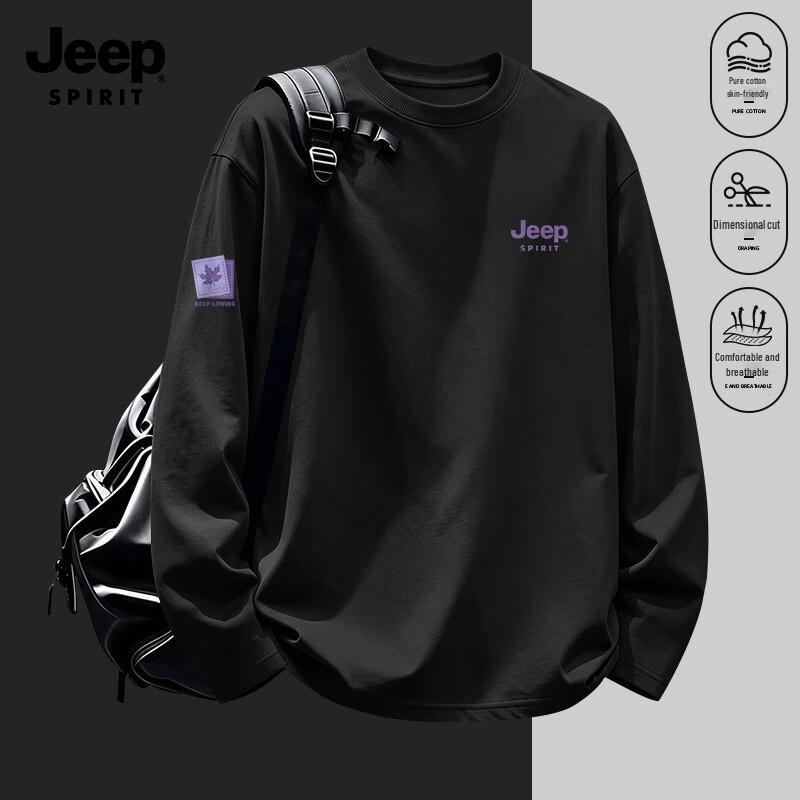 JEEP SPIRIT Men's Long-Sleeve Cotton Loose Crew Neck T-Shirt