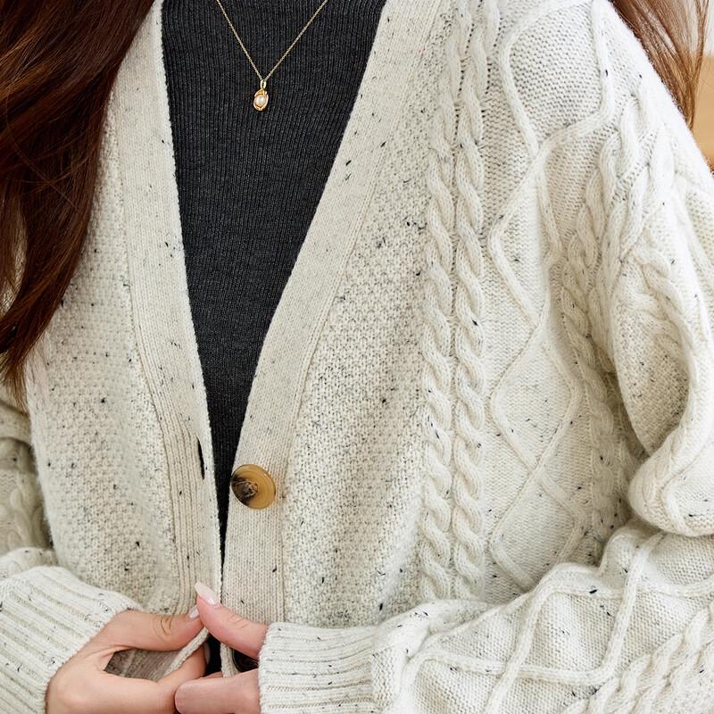 Srcr Women's 100% Wool Thick Knitted Cardigan