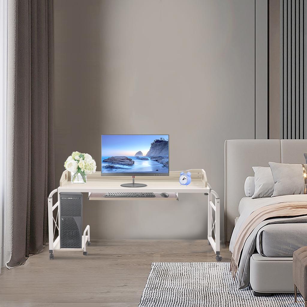 Adjustable Overbed Table with Fence & Keyboard Tray, Large Size Laptop Desk for Home Office, Hospital Bed, Sofa & Living Room