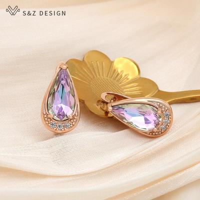 Fashion Elegant Cubic Zirconia Eardrop Colorful Water Drop Crystal Dangle Earrings For Women Wedding Jewelry Gift