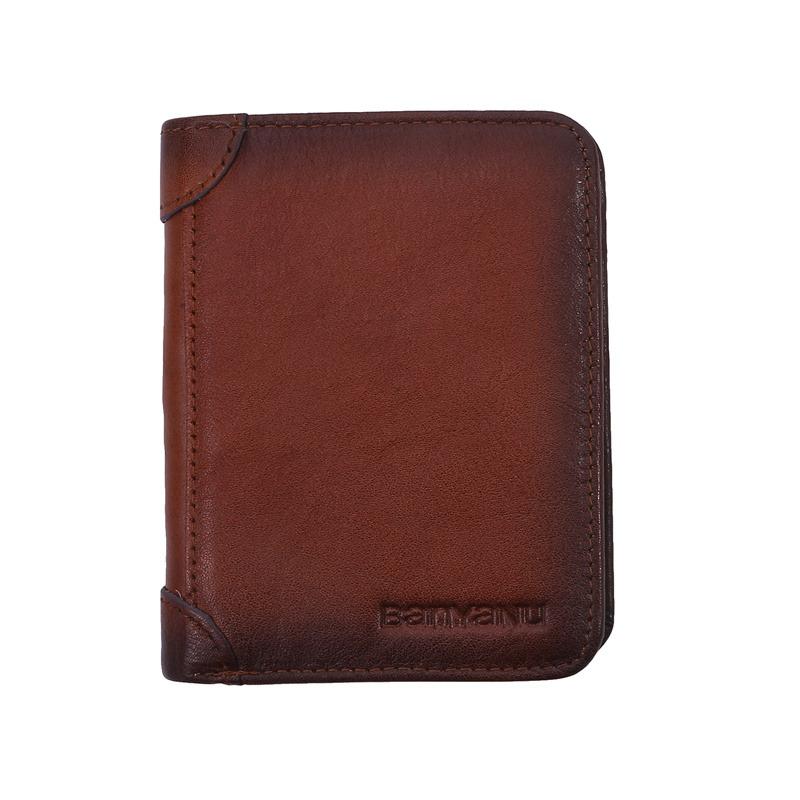 Vintage Head Layer Leather Tri-Fold Section Anti-Theft Brush Ultra-Thin Head Layer Cowhide Short Leather Wallet