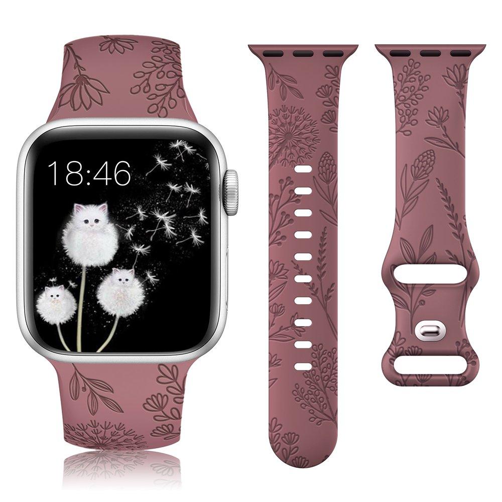 Löwenzahn-Blumenmuster-Band für Apple Watch 38 mm 40 mm 41 mm Blumengraviertes Silikonarmband für iWatch 9/8/7/6/5/4/3/SE
