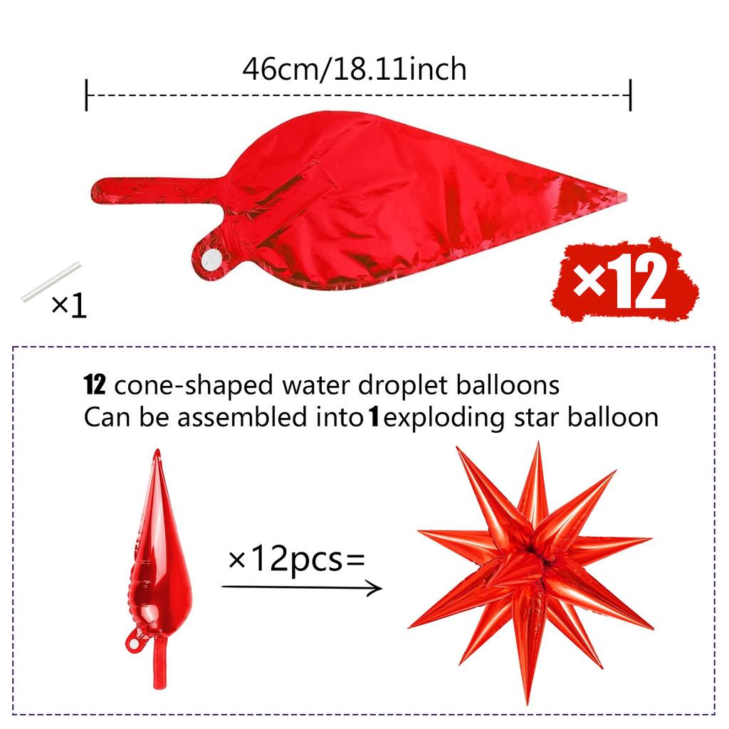 12 Colorful Water Droplet Balloons, Exploding Star Aluminum Foil Balloons, Used for Wedding, Birthday, Party, Shower Decoration